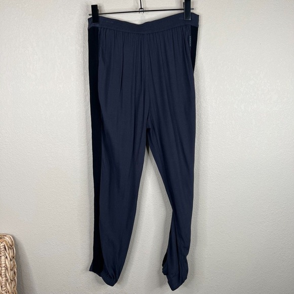 Armani Jeans Womens Jogger Trouser Size 40 Navy Side Stripe High Rise Pleated - Picture 6 of 13